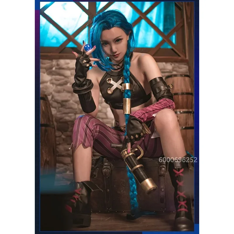 LOL Jinx Arcane أزياء تنكرية فضفاضة مدفع الزي لعبة كوس المرأة المتفجرة لولي قنبلة نمط فستان حفلة الهالوين مخصص