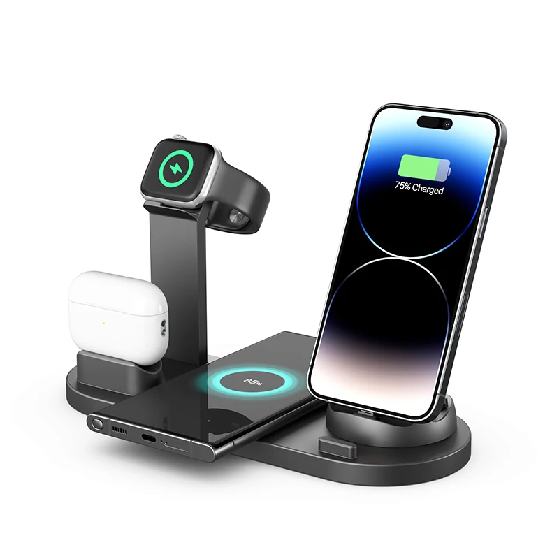 

6-in-1 desktop wireless charger, for mobile phones, headphones, and other devices to provide wireless charging