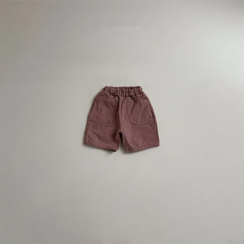 2024 Autumn New Baby Casual Shorts Solid Kids Big Pocket Pants Cotton Infant Boy Girl Loose Shorts Toddler Clothes