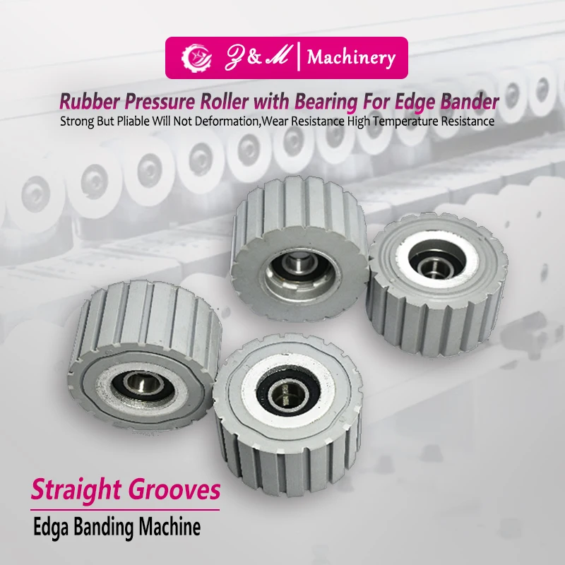 Pressure Rubber Roller with Straight Groove for Edge Banding Machine Feed Conveying Rollers with Bearing for Woodworking Machine