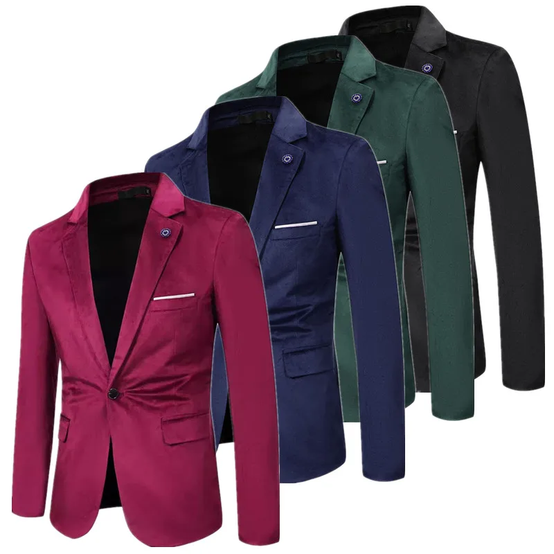 New Men Business Casual Suit Jacket Black / Green / Red Homme Single-breasted Slim Fit Blazer Coats