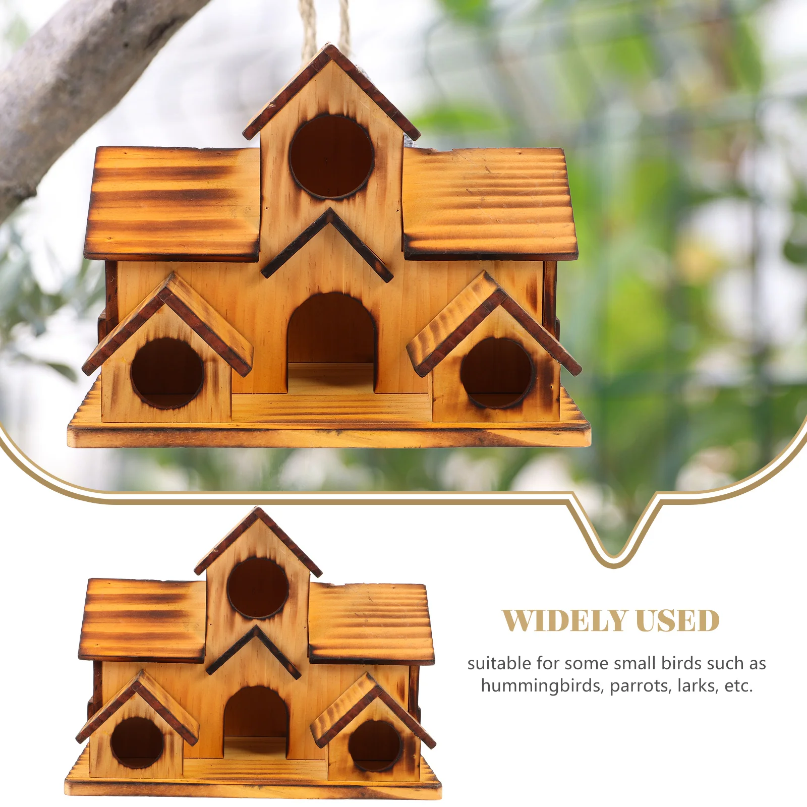 

Multi-Compartment Wooden Bird House Unpainted Safe Odorless Bird Nest Box for Hummingbirds Parrots Larks Garden Outdoor Use