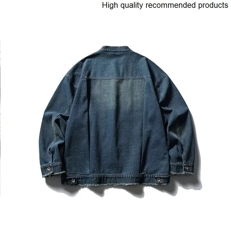 

Button Men New Loose Chinese Casual Broken Denim Retro Fashion Denim Jacket Cityboy Jeans Coat Boyfriend Oversize Outerwear