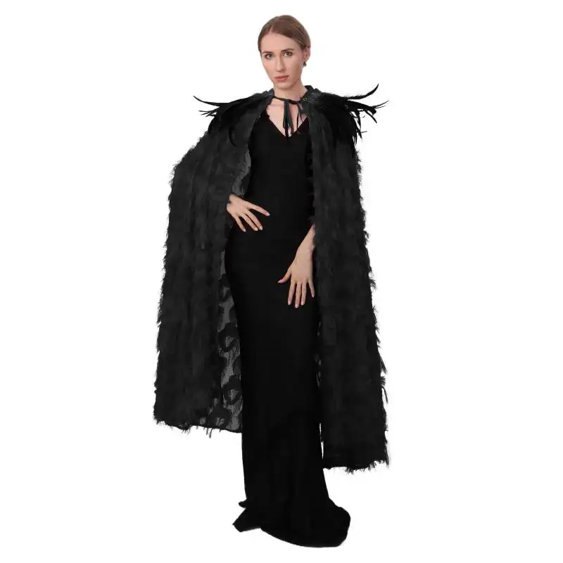 WENAM AUF LAGER Damen-Umhang mit Federkragen, Gothic-Vampir-Hexe-Umhang, Halloween-Federschal mit elegantem Gothic-Stil, neu