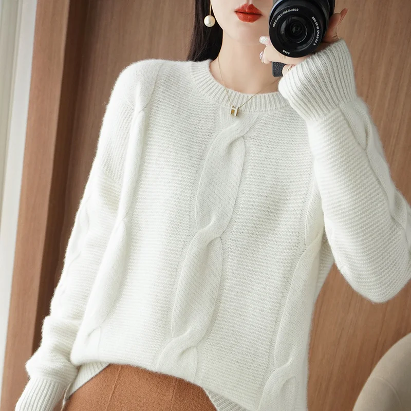 

Winter Loose Thickening Sweaters Women 100% Goat Cashmere Knitted Jumpers Oneck Soft Warm Pullover Hot Sale Female Clothes WL01