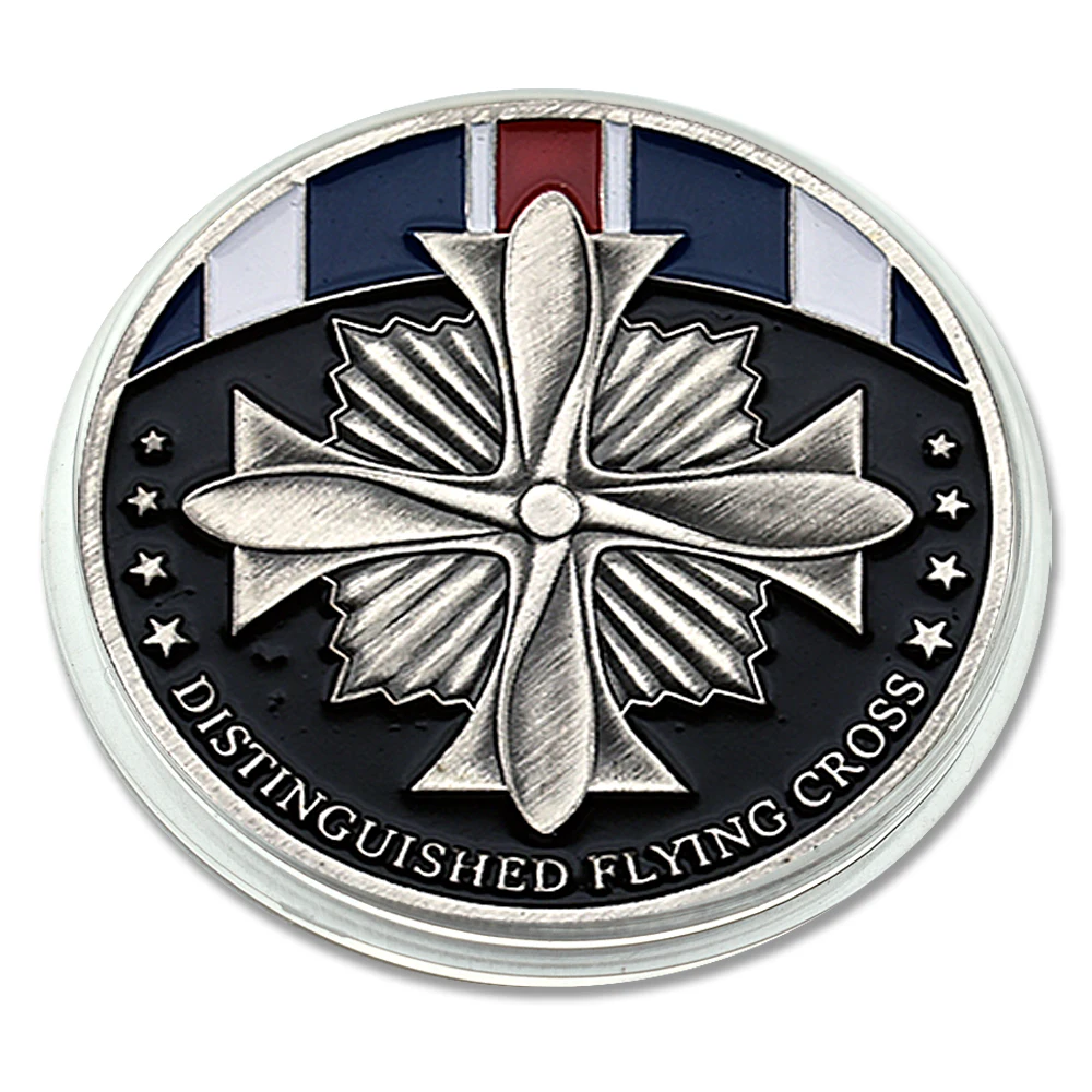 

Distiguished Flying Cross Silver Plated Commemorative Coin Medal with Plastic Case Collection Gift