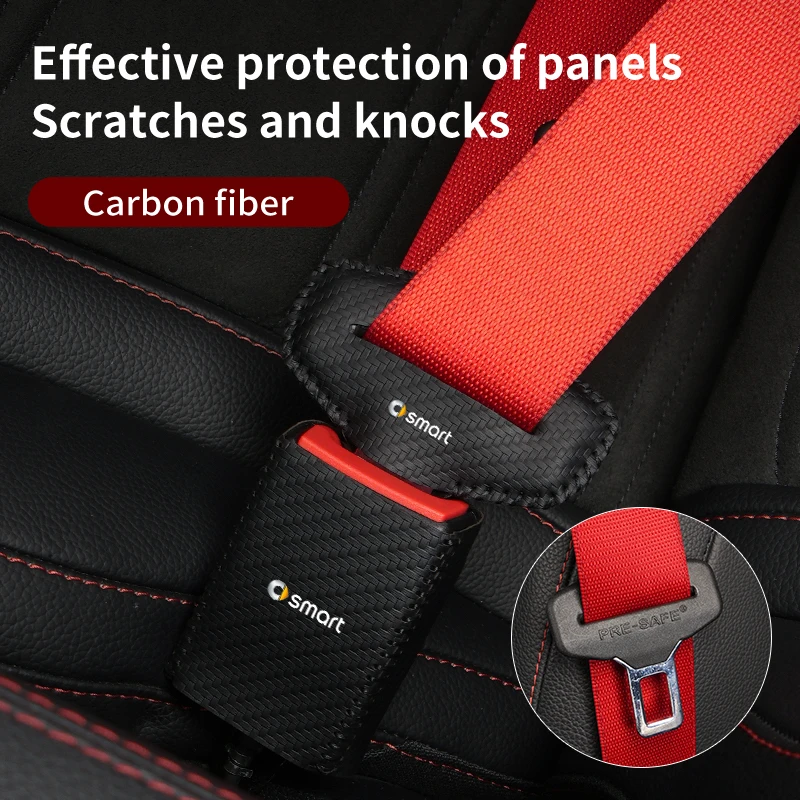 2Set Leather Car Logo Seat Belt Buckle Protector Cover Only For Front Seat Belt For Smart Fortwo Forfour Cabrio Crossblade Coupe