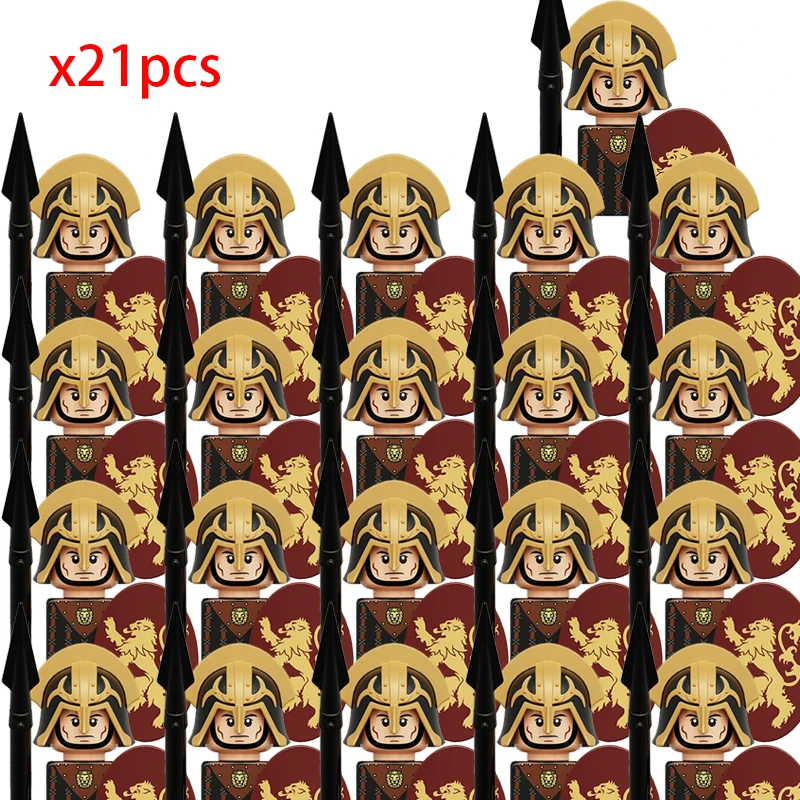 11pcs Medieval Lannisters House Casterly Rock Figures Warrior Armored Soldiers Weapons Helmet Blocks Bricks Toys for children