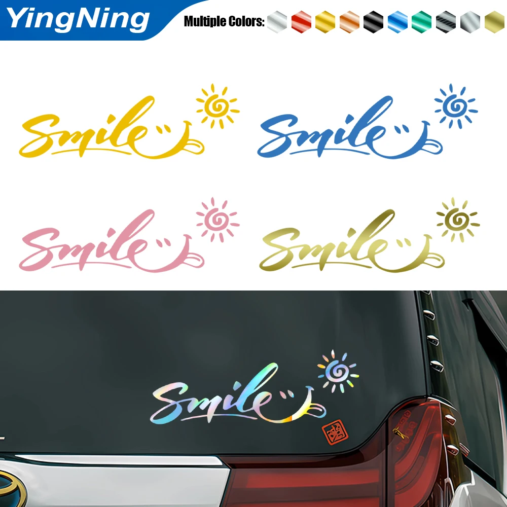 

Smile Reflective Car Sticker 3D Laser Colorful Vinyl Decal Sun Graphic Waterproof Auto Body Window Decoration JDM Accessories