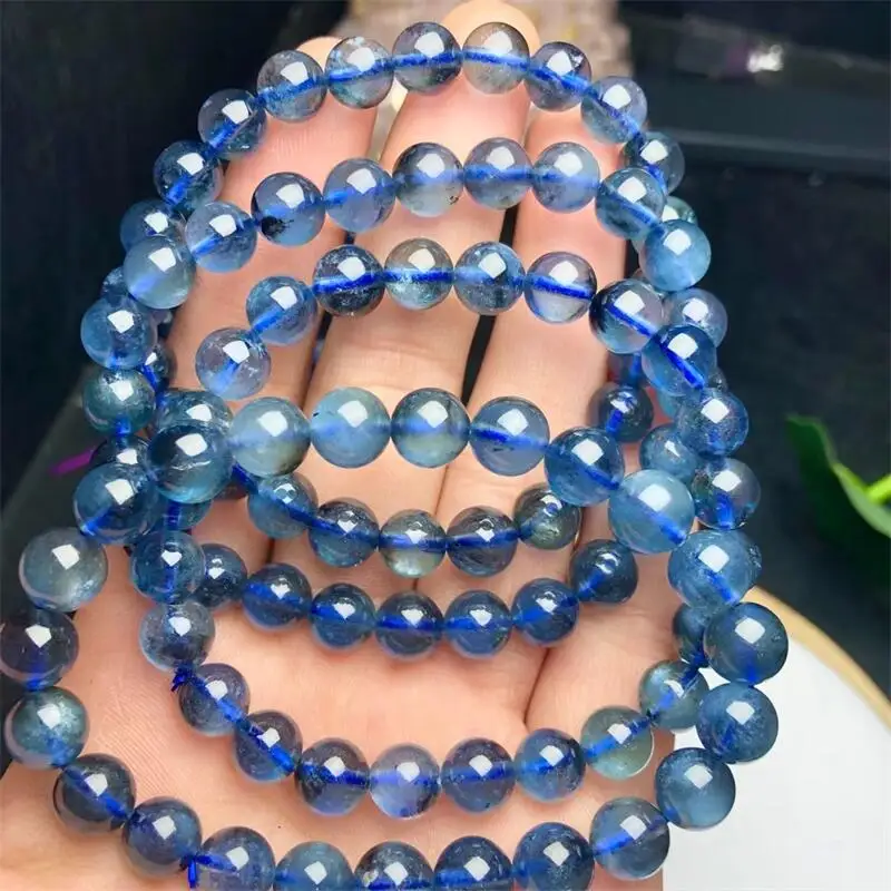 Natural Devil Aquamarine Bracelet Energy Healing Fengshui Yoga Elastic Couple Jewelry Gift 1PCS 7/8MM