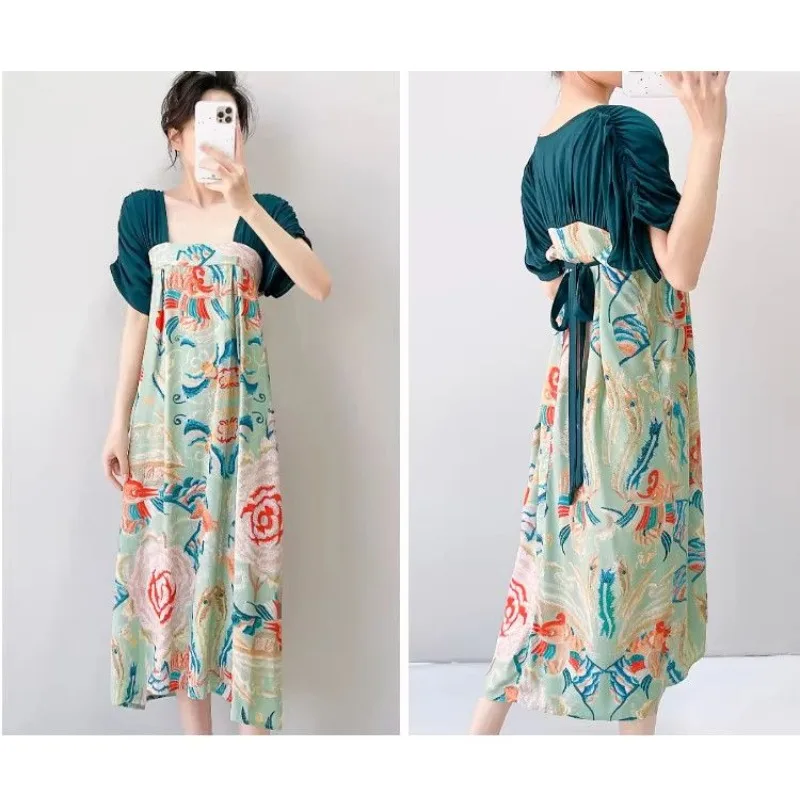 New Cotton Silk Nightdress Can Be Worn Outside Women's National Style New Chinese Lace-up Cool Square Neck Short-sleeved Pajamas