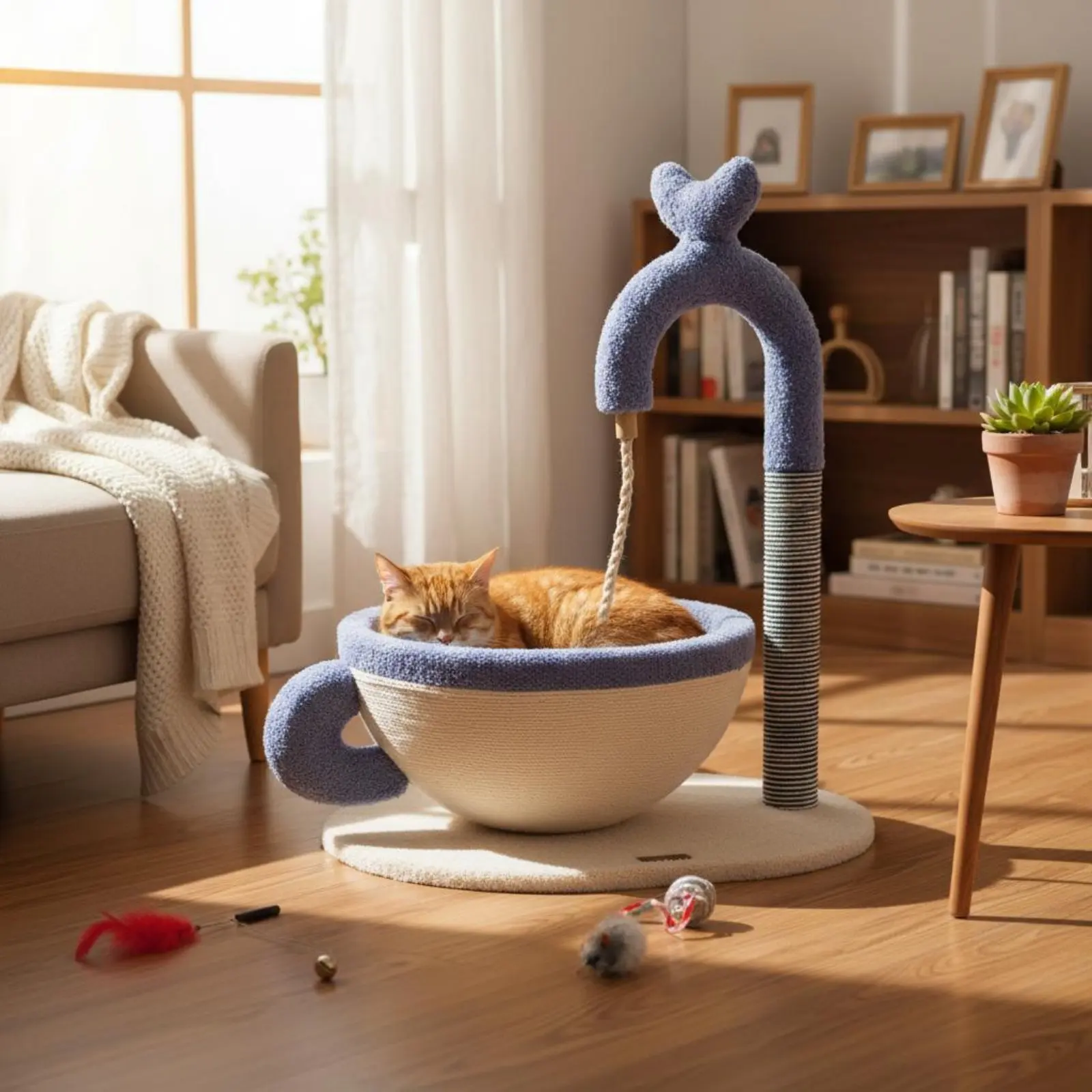 

Когтеточка для кошек с лежанкой 2-в-1: сизалевая когтеточка-лежанка, мебель для питомцев, легко чистится, экономит место для небольших помещений