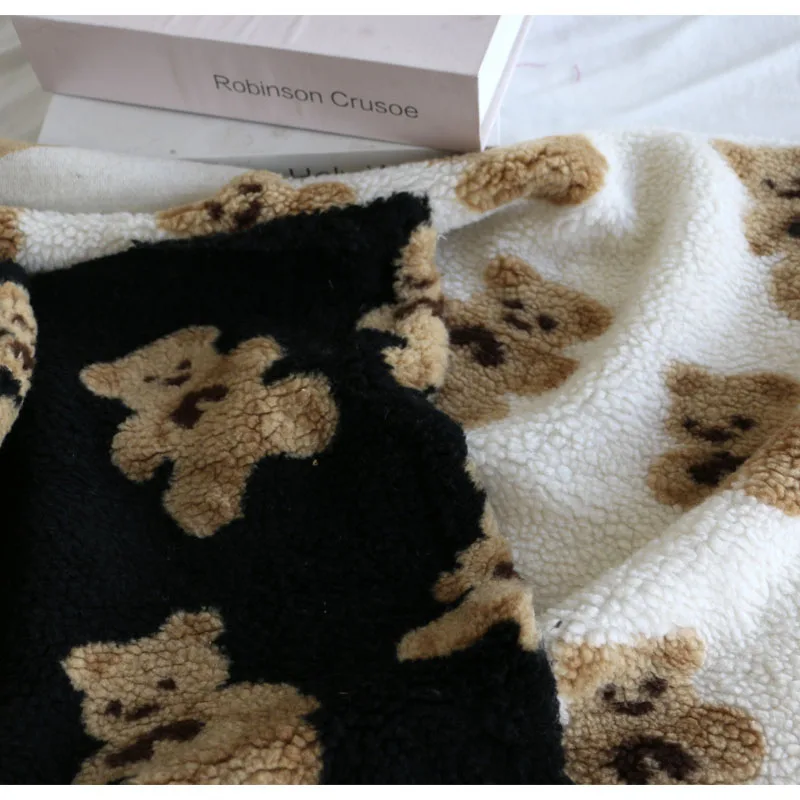 

Cute Apricot Black Bear Lamb Fur Clothing Fabrics Cloth DIY Cartoon Anime Printing and Dyeing