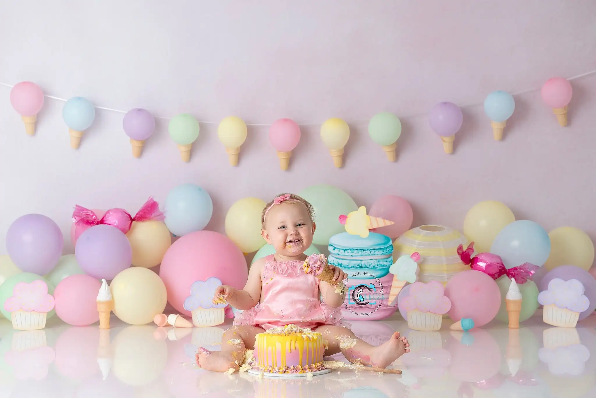 Ice Cream Balloons Backdrops Kids Baby Birthday Cake Smash Photocall Decors Child Adult Photocall Backgrounds