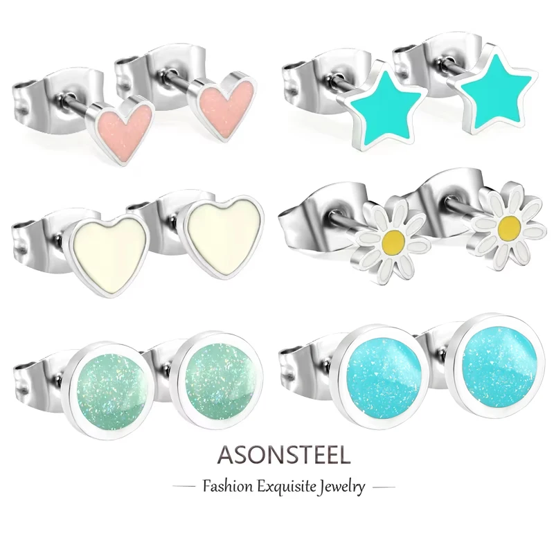 ASONSTEEL Heart Star Cubic Zirconia Buffterfly Stud Earrings Silver Color Anti-allergic Stainless Steel Women Jewelry Trending