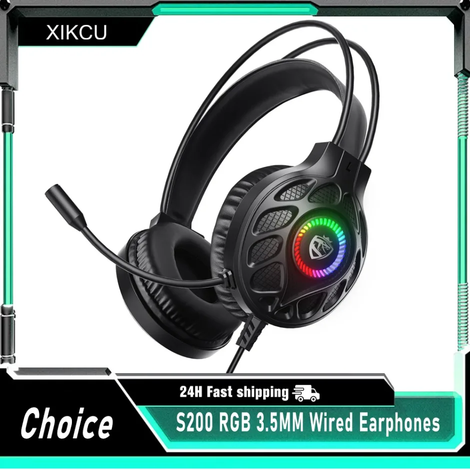 S200 RGB 3,5-mm-Gaming-Kopfhörer mit Mikrofon, geringer Latenz, bequeme, atmungsaktive Ohrhörer, Surround-Sound-Effekte
