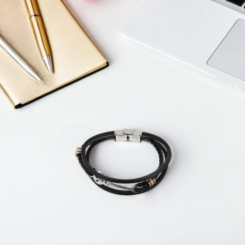 2 قطعة سوار الرجال نمط فاسق متعدد الطبقات معصمه الغيتار قابل للتعديل بولي Black الكفة السوداء مجوهرات الأطراف عادية مجوهرات بسيطة