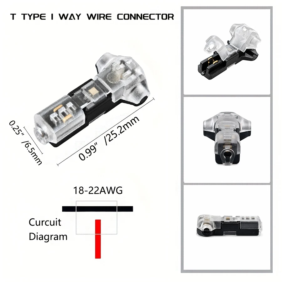90PCS Electrical Wire Connector Assortment 1/2/3 Pin No Strip Inline and T Tap Splice for LED Strip Low Voltage Wiring view 6