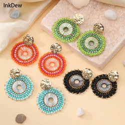 INKDEW Flower Round Drop Earrings for Women Big Long Earrings Handmade Crystal Faceted Beads Earrings Jewelry Fashion Gift EA132