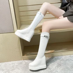 Leather winter new 11CM super high heel personality women's boots thick sole inner high leather boots wedge heel boots