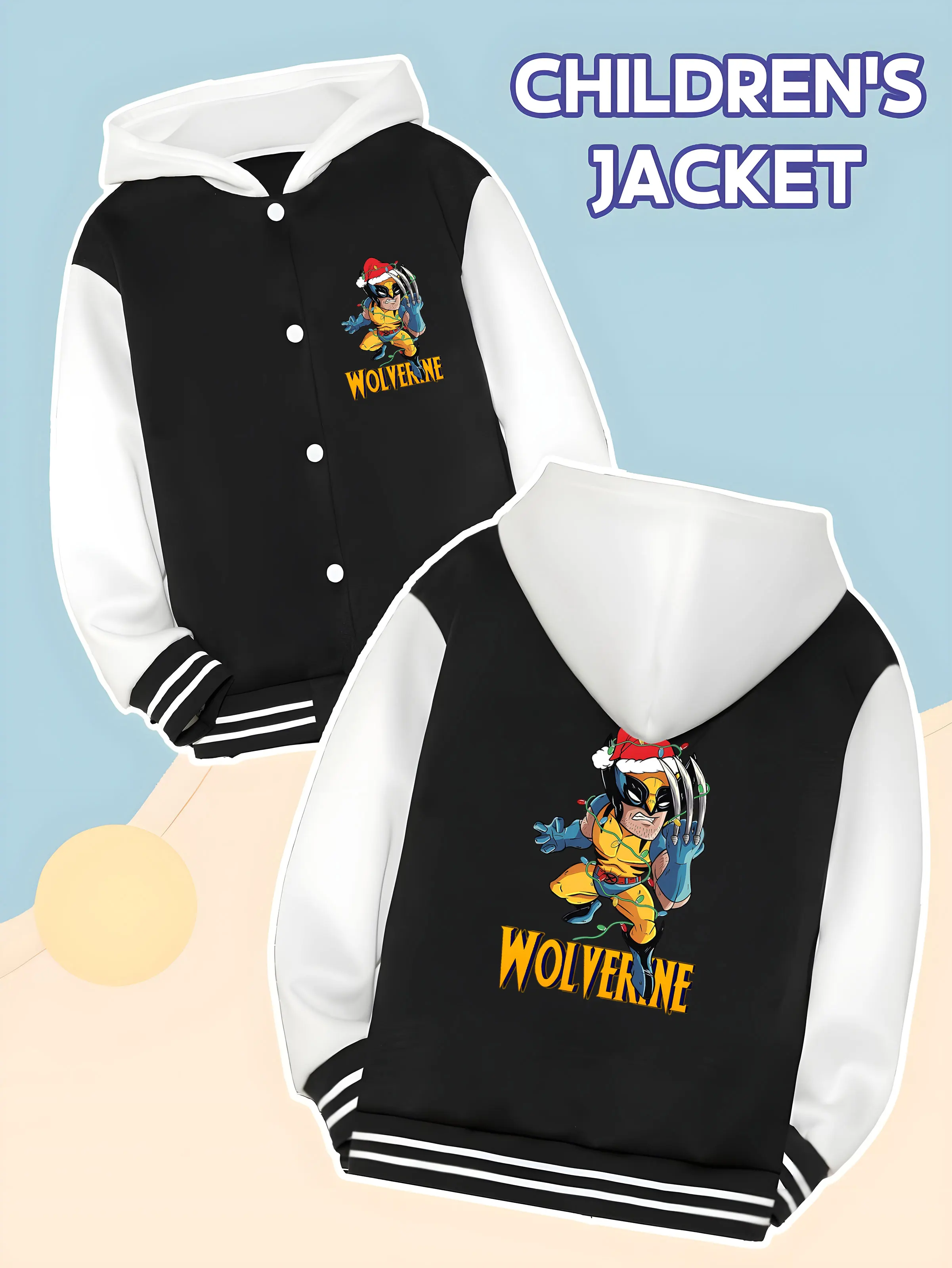 

MINISO Marvel Wolverine Christmas Boys Baseball Jacket - Wolverine Christmas cute print, double-sided to convey a joyful atmosph