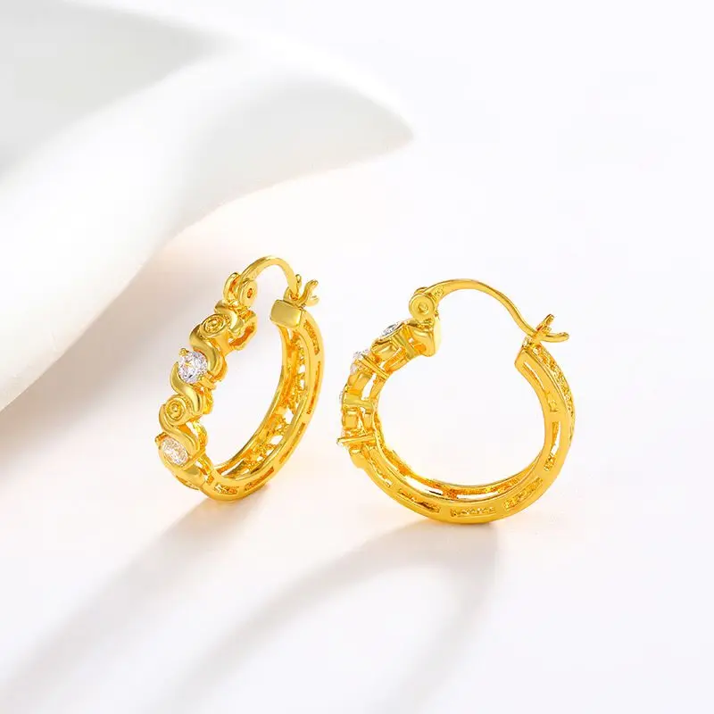 Wholesale--- XP AAA+ Zircon Hoop Earrings for Women Fashion Jewelry Gold Plated 24 k