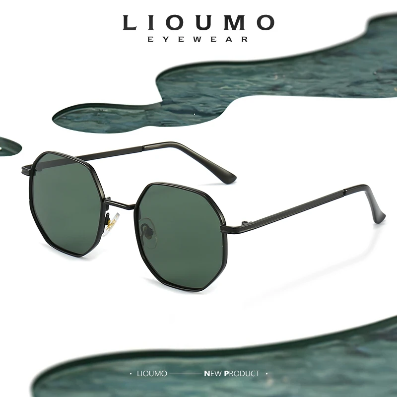 

LIOUMO 2024 Retro Sunglasses Men Polarized Polygon Small Frame Metal Glasses Women Luxury Brand Design Unisex heren zonnebril