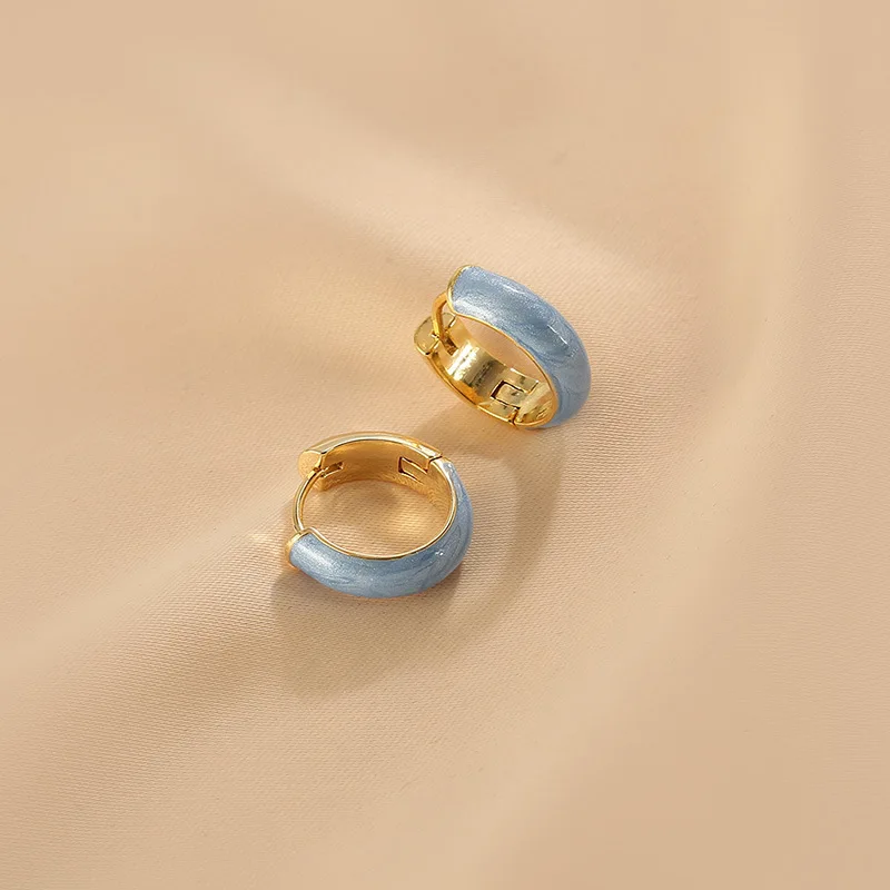 Pendientes de aro de Plata de Ley 925 para mujer, aretes de Clip, esmalte azul dorado, crema Punk, regalo para niña, joyería, venta al por mayor