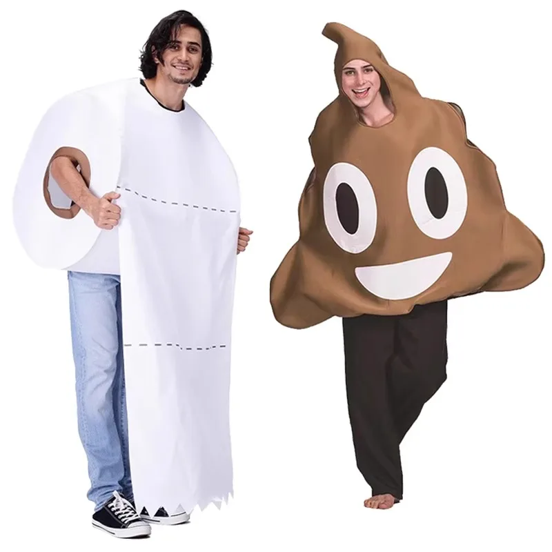 

Halloween Toilet Paper Poop Cosplay Costume Funny Clothes Couple Role Play Outfits for Adult Carnival Party Parody Suit