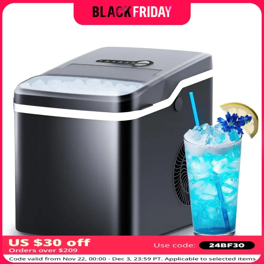 Ice Maker with 26Lbs/24Hrs & Auto-Cleaning, One-Click Button, 2 Sizes of Bullet Ice, Energy Saving, Portable Ice Machine