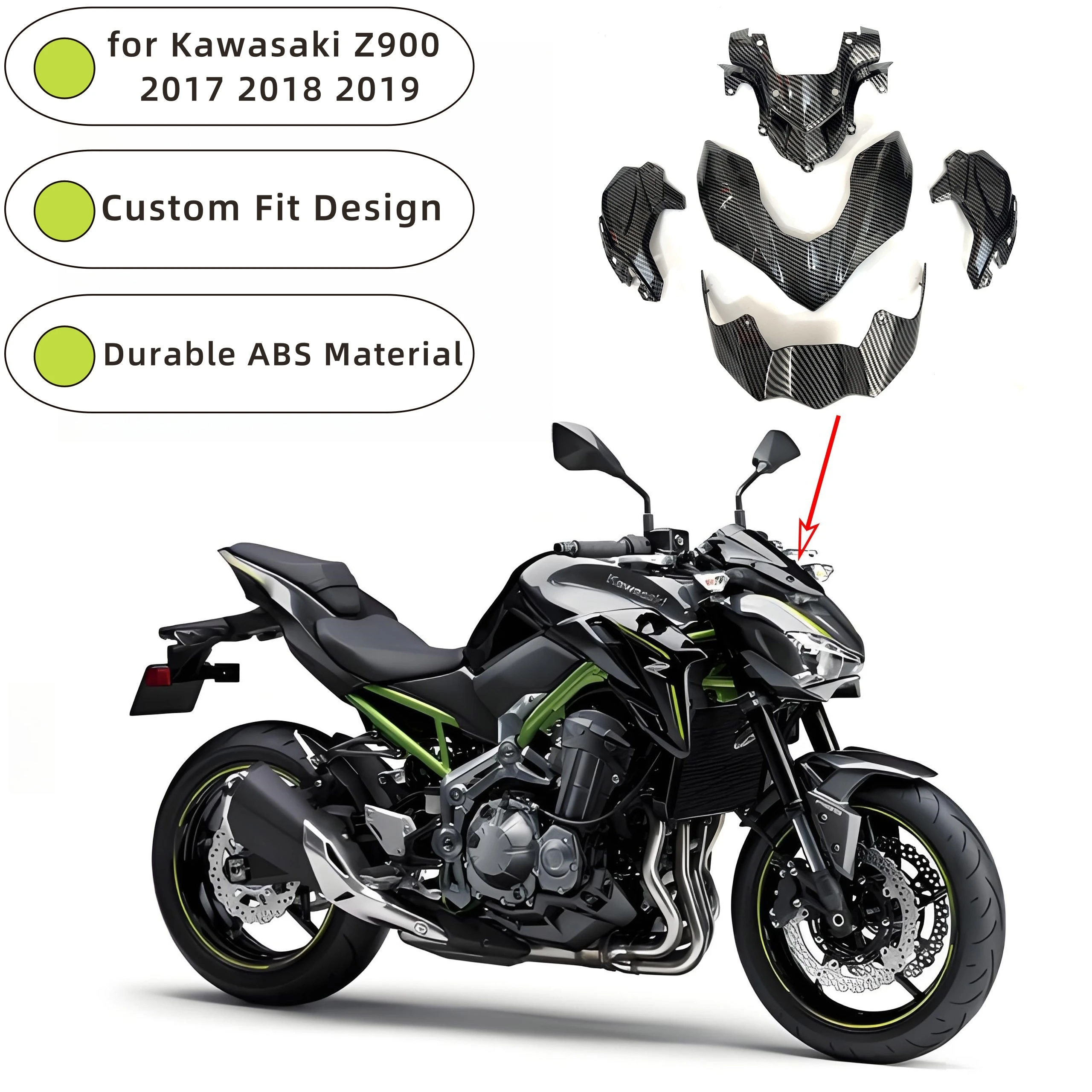 

Motorcycle Front Headlight Cover Fairing Body Decoration Shell Kit for Kawasaki Z900 2017 2018 2019