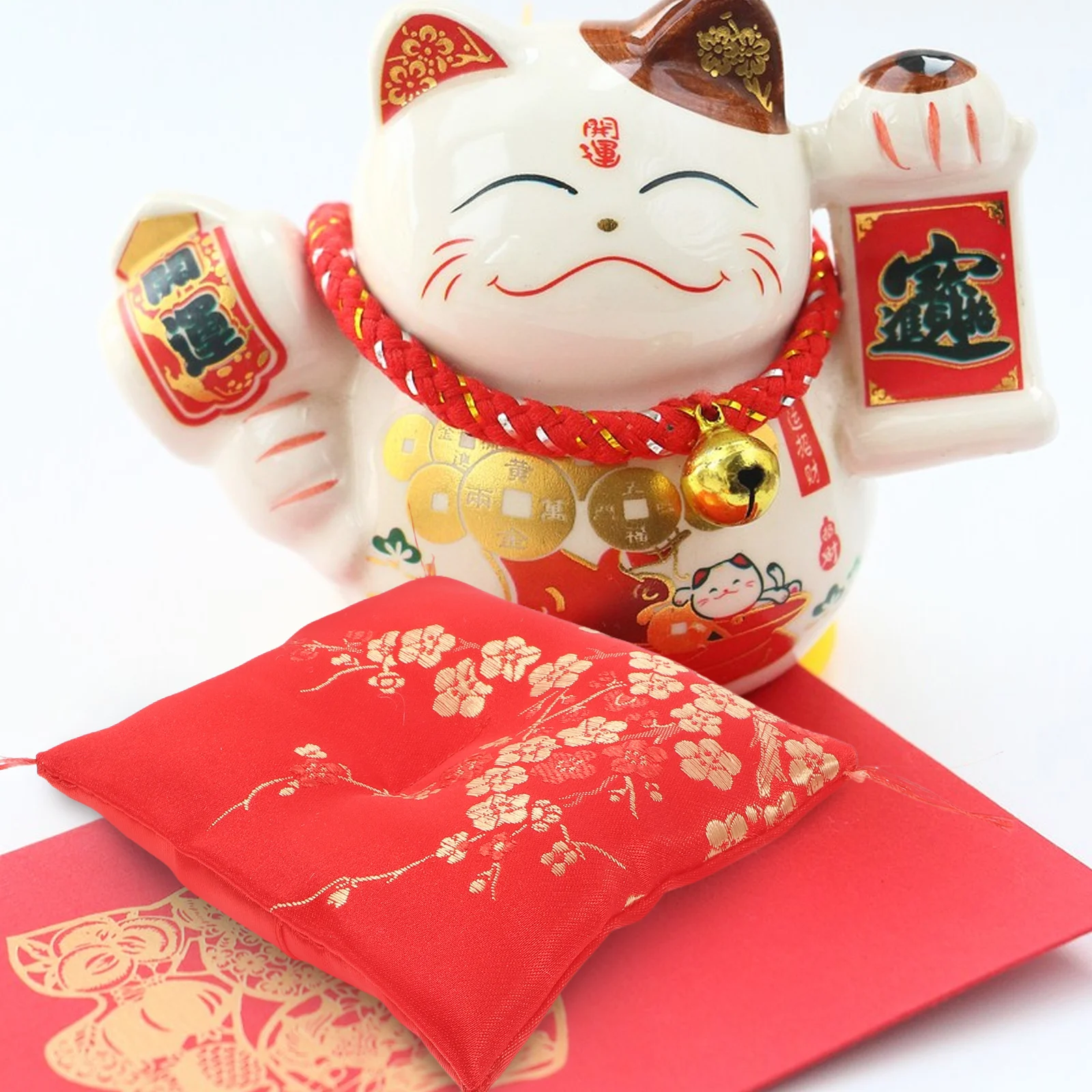 

Fortune Cat Bottom Cushion Decorative Ceramic Floral Pattern Lucky Cat Soft Square Cushion Small Base Pad Washable