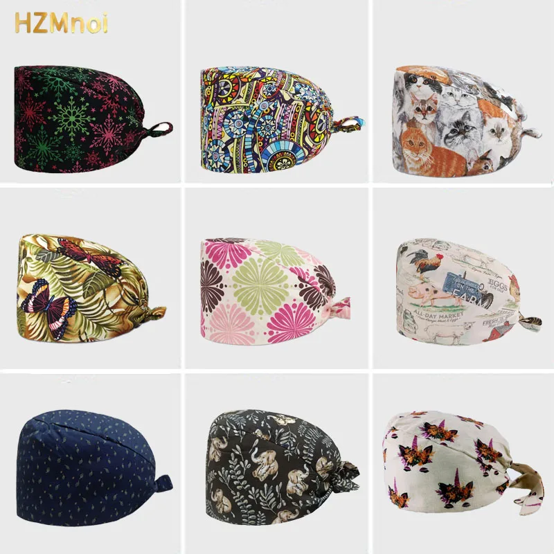 Verstelbare Headcover Met Zweetband Mannen Vrouwen Bouffant Hoed Puur Colour Katoenen Hoeden Chirurgische Scrub Cap Medische Scrubs