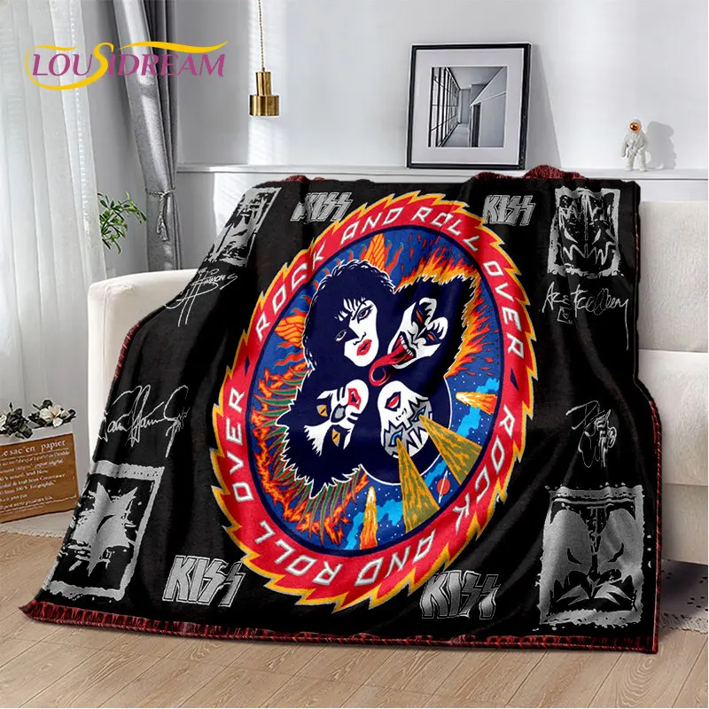 KISS Rock Band Retor Plush Blanket,Flannel Blanket Throw Blanket for Living Room Bedroom Bed Sofa Picnic Hiking Leisure Napping