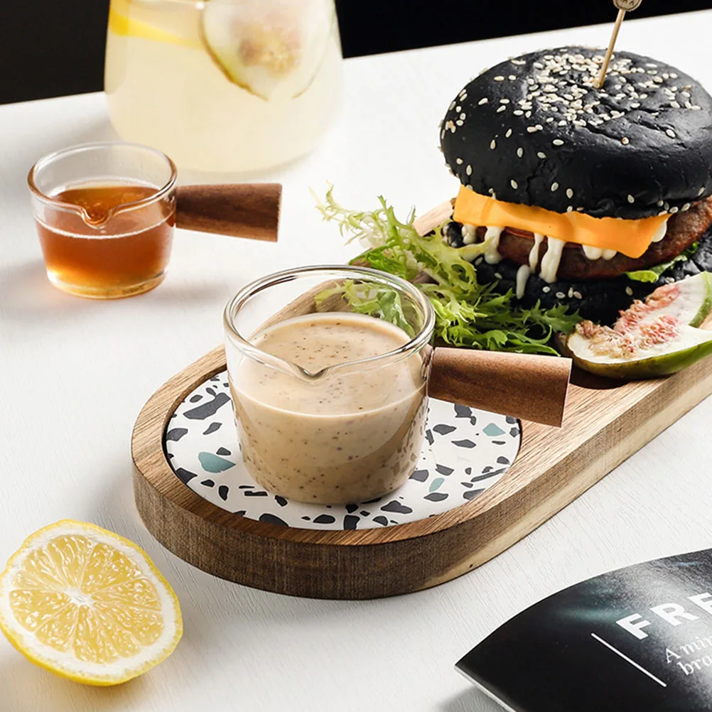 

1 set Clear Glass Milk Pitcher Cup Handle Coffee Measuring Storage Kitchen Supplies Lightweight Wooden For Coffee Baking