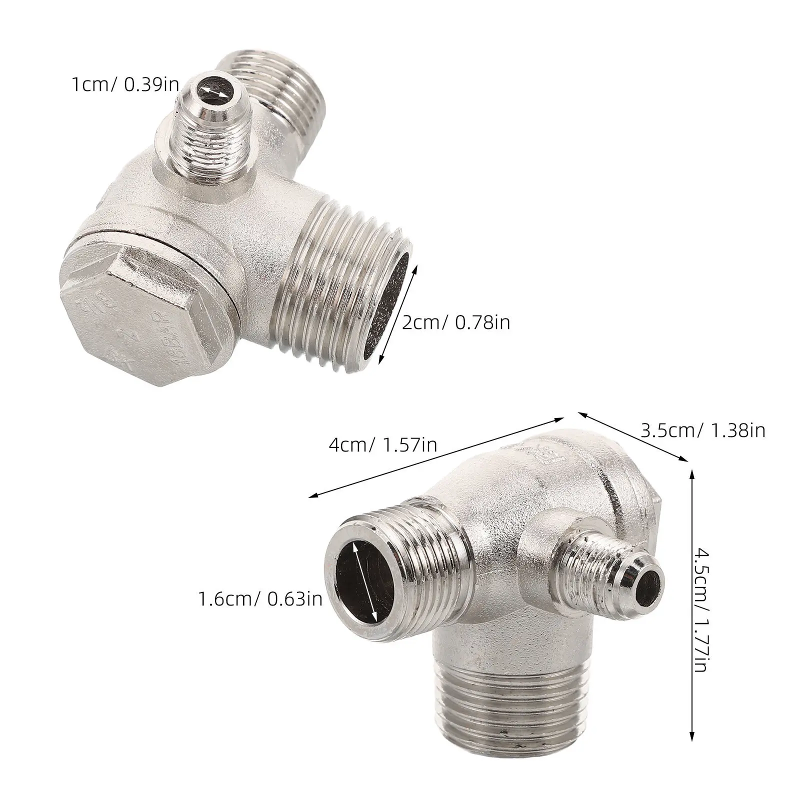 2Pcs Air Compressor Check Valve 3-Way Threaded Tube Connector Non Return Valve Replacement for Workshop Pneumatic Tools Air