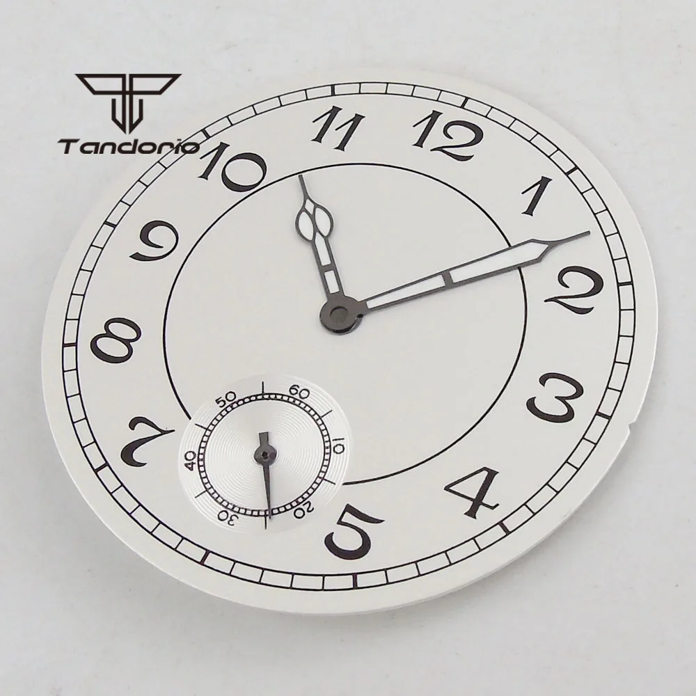 Fit for ETA 6498 ST 3620 Hand Winding Movement 38.9MM Sterile White Watch Dial + Watch Hands Black Arabic Numerals