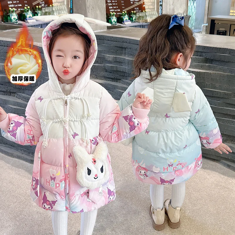 

Sanrios Children Kuromi Cotton Clothes Medium Length Anime Figure Winter Thicken Jacket Cotton Coat Kids Girl Cartoon Kawaii Hot