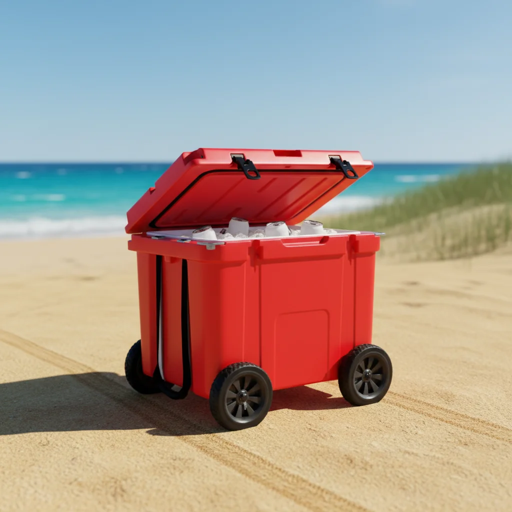 55QT Rotomolded Thermal Wheeled Cooler Lockable Lid Heat Preservation All-Terrain Portable Chair for Outdoor Camping Beach Cans
