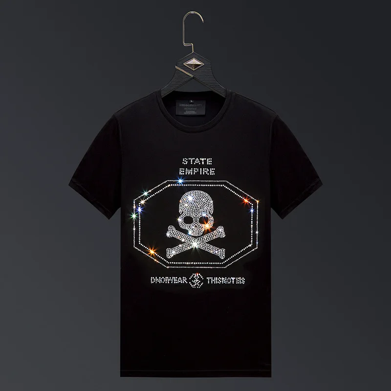 

Plus Size 6XL 2023 Fashion Drilling Skull T Shirts Men Brand Short Sleeve Man Streetwear O Neck Slim T-shirt Calaveras Camiseta