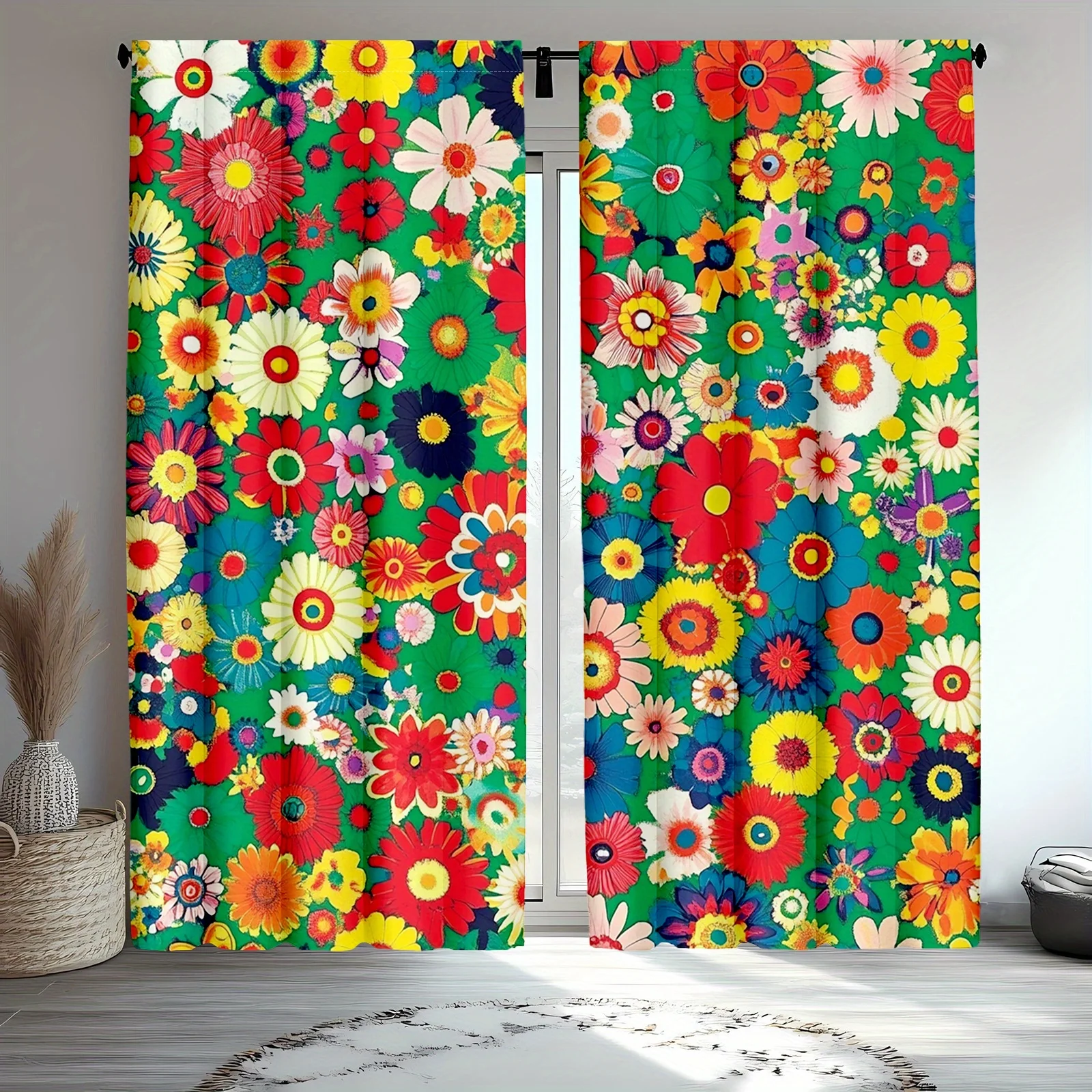 Bohemian floral pattern curtains with pole design are suitable for bedrooms, offices, kitchens, bathrooms and living rooms