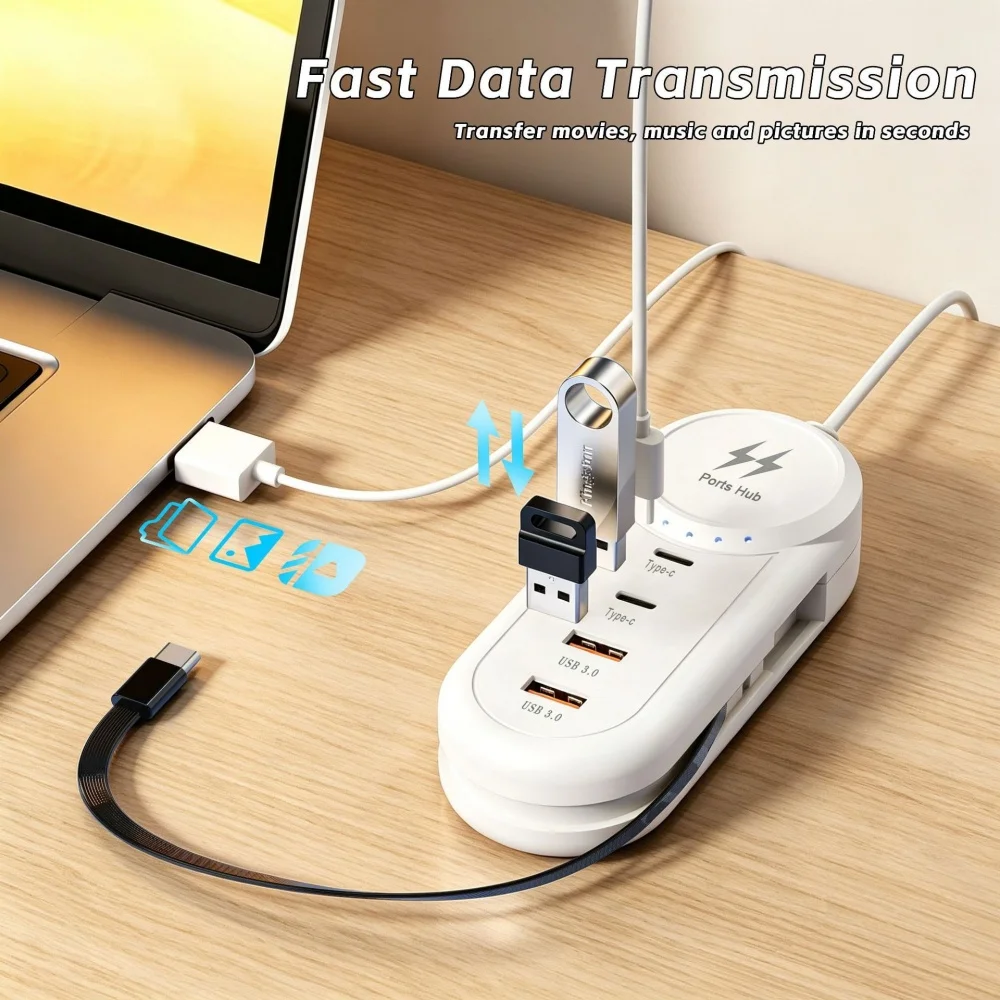 4 in 1 USB PD Wired Hub Extension Power Strip USB C Fast Charging Data Transmission Socket For iPhone 17 Samsung Xiaomi Huawei