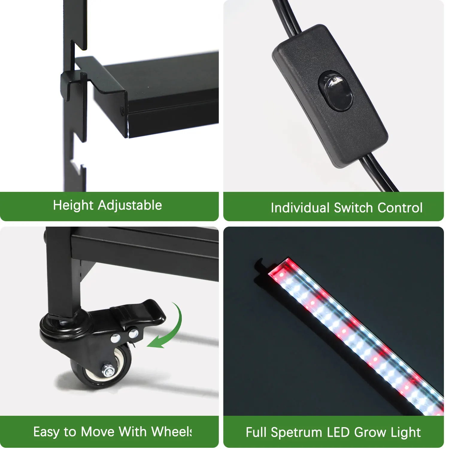 EDKFARM Smart Iron Indoor Gardening System LED Grow Light Herbs Planter Kit with Movable Wheels Adjustable Height for Home