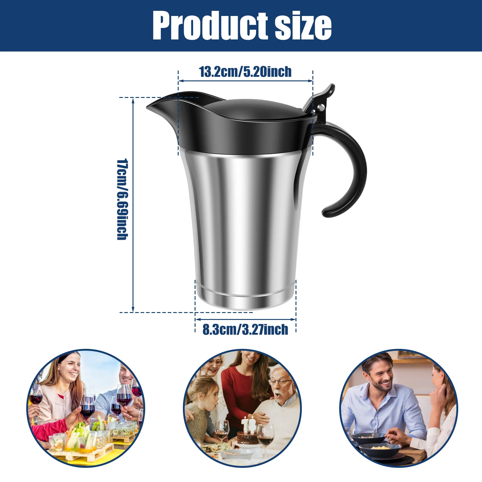 إبريق مرق معزول مزدوج مع غطاء مفصلي إبريق صلصة مرق من الفولاذ المقاوم للصدأ بسعة 750 مل إبريق تدفئة مرق إبريق متعدد الاستخدامات #6