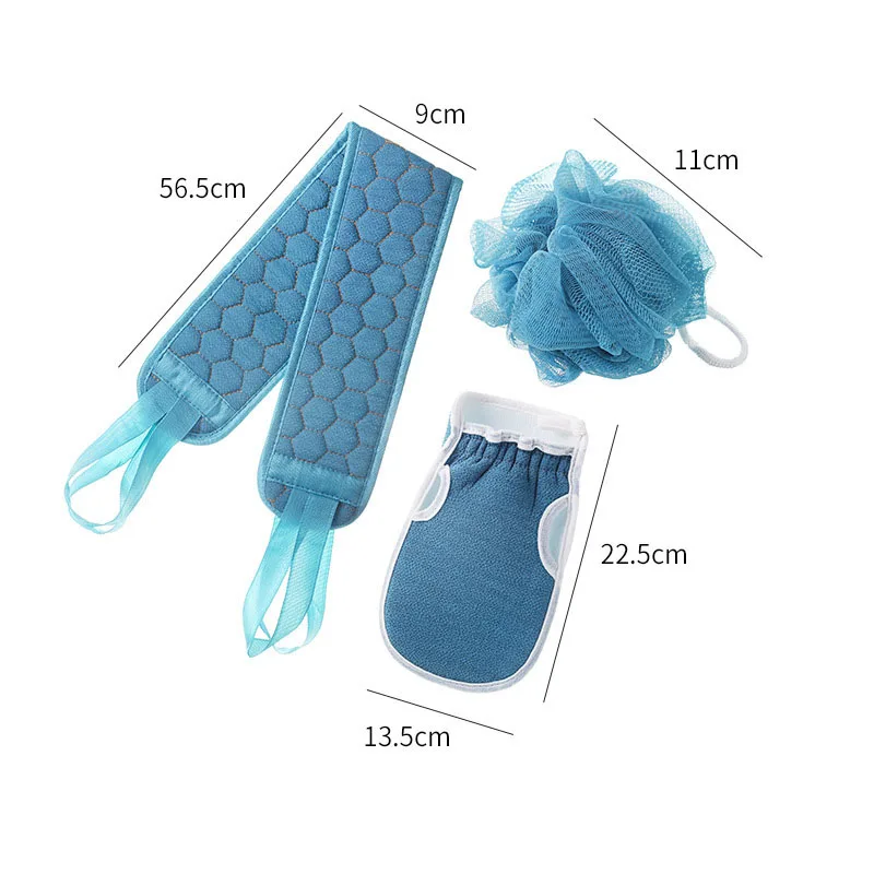 3Pcs/Set Body Cleaning Washcloth Soft Brush Home Hotel Bathroom Shower Ball Back Scrubber Set Exfoliating Skin Towel Bath Gloves