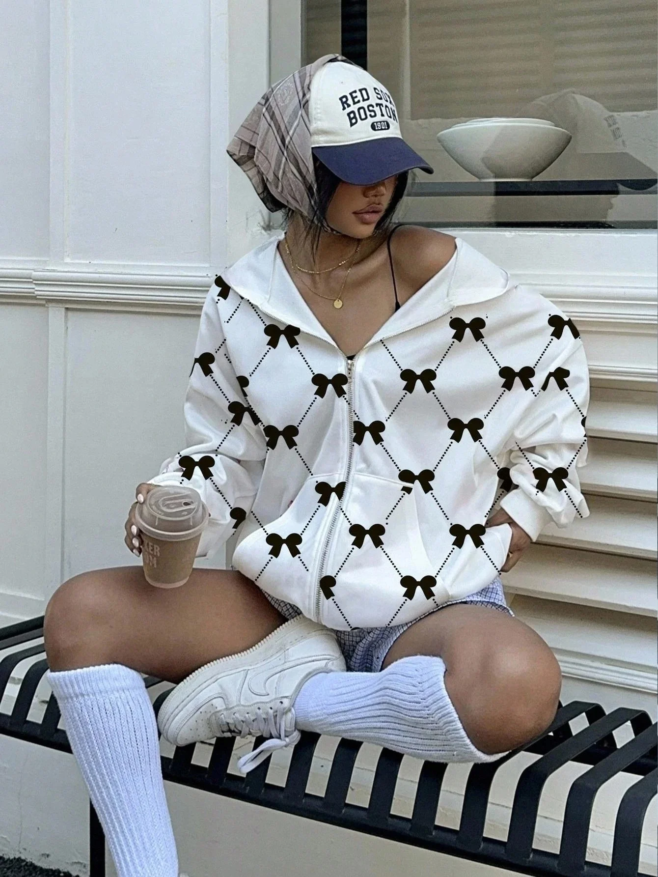 

Осенне-зимняя толстовка на молнии, женский и детский топ большого размера в американском уличном стиле с бантом Spicy Girl INS Lazy Style