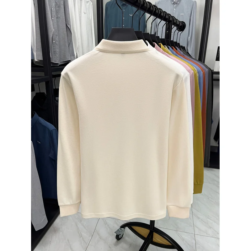 QICHE Men's High End 100% Long Staple Cotton Collared Polo Shirt Spring Autumn Old Money Style Business Casual Pure Cotton