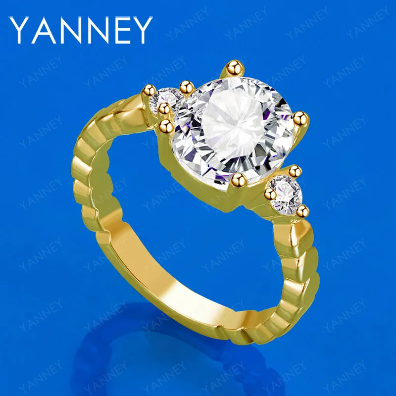 925 Sterling Silver 18K Gold Plated Luxury Zircon Ring for Women, a Charming Wedding Party Gift Jewelry
