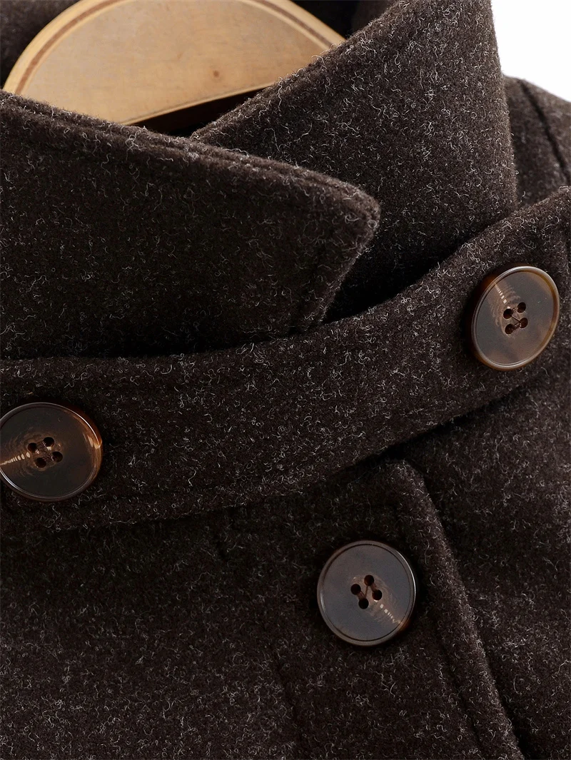 معطف نسائي شتاء 2025 نمط جديد بني داكن كم طويل مربوط فضفاض مناسب معطف صوفي طويل عصري وأنيق