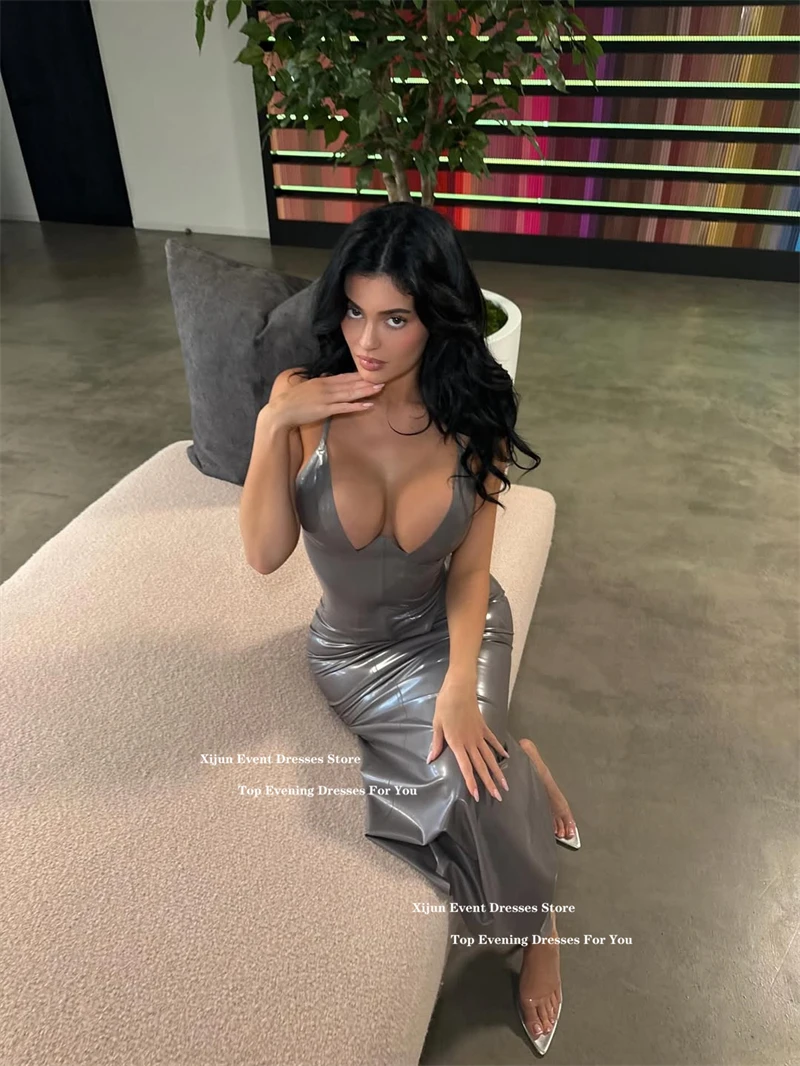 Xijun فساتين سهرة مثيرة بحورية البحر باللون الرمادي وحزام سباغيتي فساتين حفلة موسيقية حديثة مناسبة رسمية للنادي بدون أكمام فستان حفلات مخصص